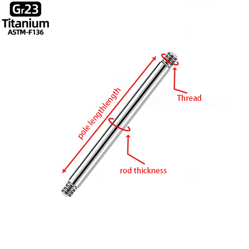 G23 piercing jewelry external thread replacement rod, rod diameter 14G/1.6mm, thread M1.6