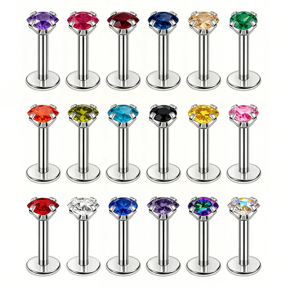 16G 316 Stainless Steel Cubic Zirconia Stud (Lip/Tongue/Nose)