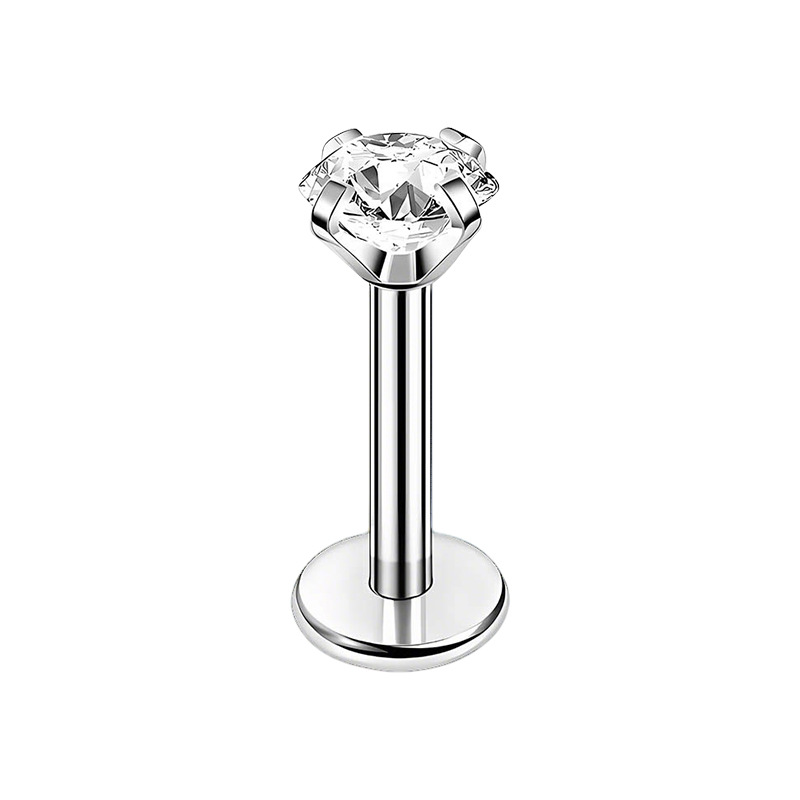 16G 316 Stainless Steel Cubic Zirconia Stud (Lip/Tongue/Nose)